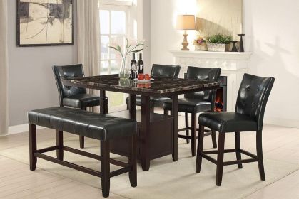 Dining Room Furniture 6pc Counter Height Dining Set Dining Table w Storage 4x High Chairs 1x Bench Black Faux Leather Tufted Seats Faux Marble Table T Dining Room Furniture 6pc Counter Height Dining Set Dining Table w Storage 4x High Chairs 1x Bench Black Faux Leather Tufted Seats Faux Marble Table T