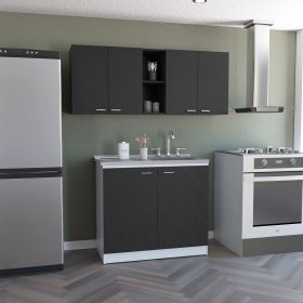 Luther Two Piece Kitchen Set, Wall Cabinet + Utility Sink Cabinet, Black/White Luther Two Piece Kitchen Set, Wall Cabinet + Utility Sink Cabinet, Black/White