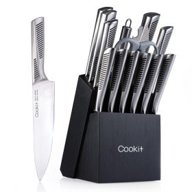 Kitchen Knife Set, 15 Piece Knife Sets with Block, Chef Knives with Non-Slip German Stainless Steel Hollow Handle Cutlery Set with Multifunctiona (Option: Default) Kitchen Knife Set, 15 Piece Knife Sets with Block, Chef Knives with Non-Slip German Stainless Steel Hollow Handle Cutlery Set with Multifunctiona (Option: Default)